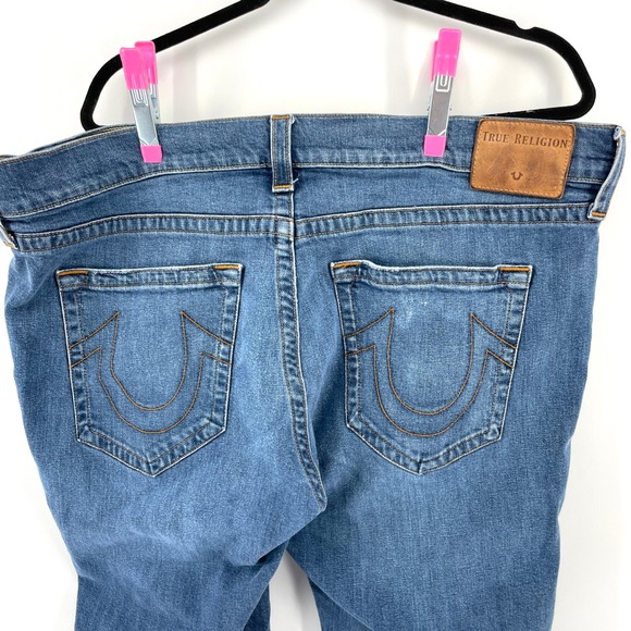 True Religion Straight Leg Jeans Mens 42 Button Fly Blue Denim Casual Preppy - Picture 10 of 12